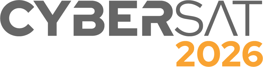 CyberSat 2026 stacked logo for dark backgrounds